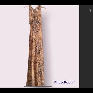 Animal print formal prom maxi dress with rhinestones, train.